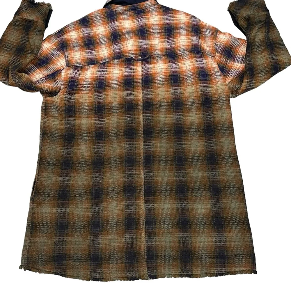 NEW Free People Navy Tobacco Ombre Plaid Anneli Button Down Shacket Top - Image 11