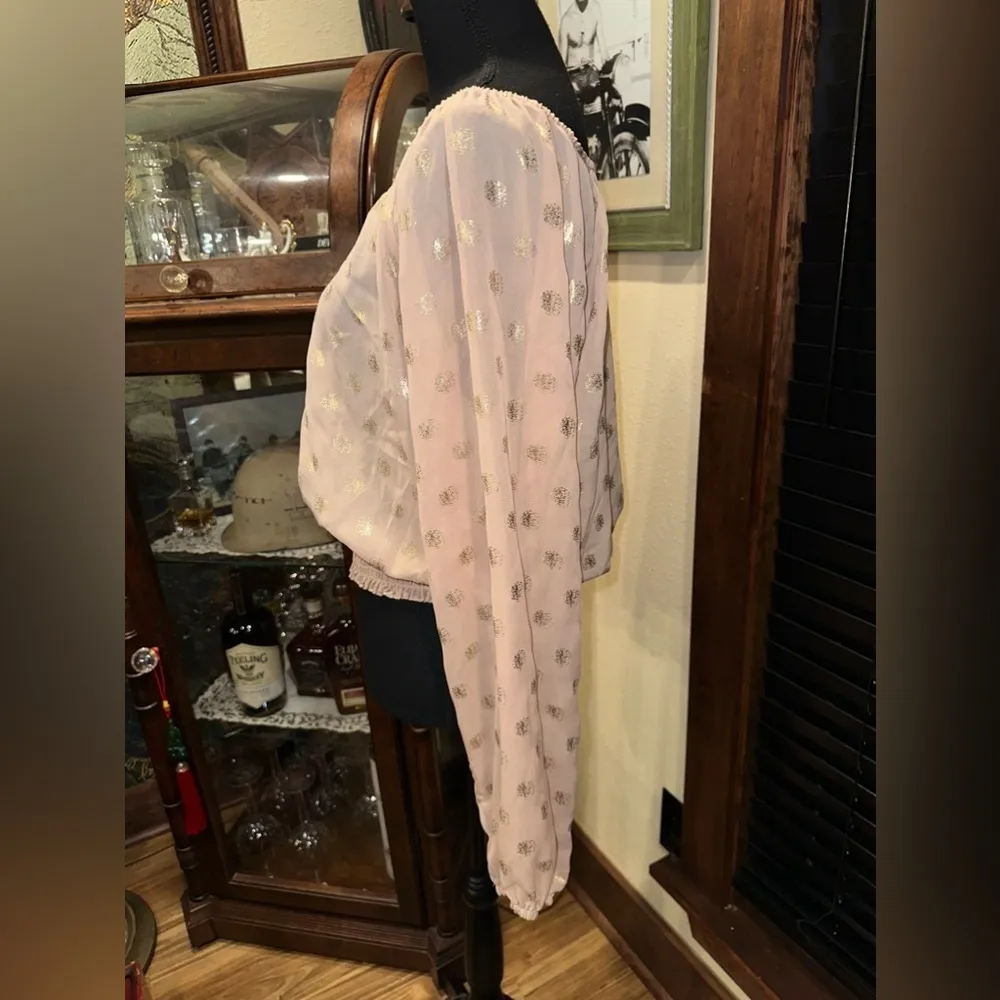 Xhilaration Off Shoulder Long Sleeve Polka Dot Top Blouse - Image 4