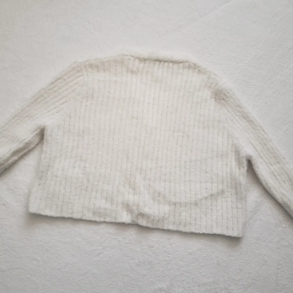 Adika Cream Button Up V-Neck Cardigan Sweater - Image 3