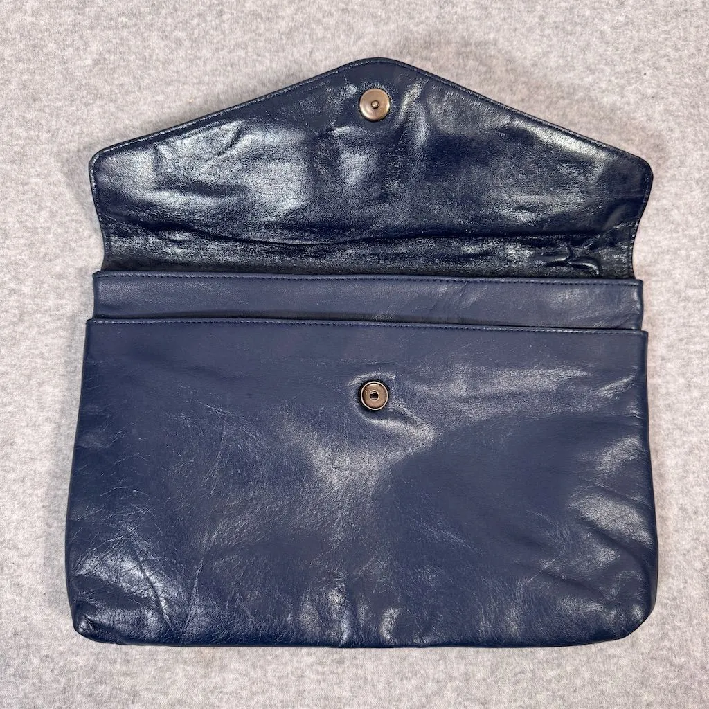 Albi Vintage Women's Blue Leather Envelope Clutch Bag - Image 7