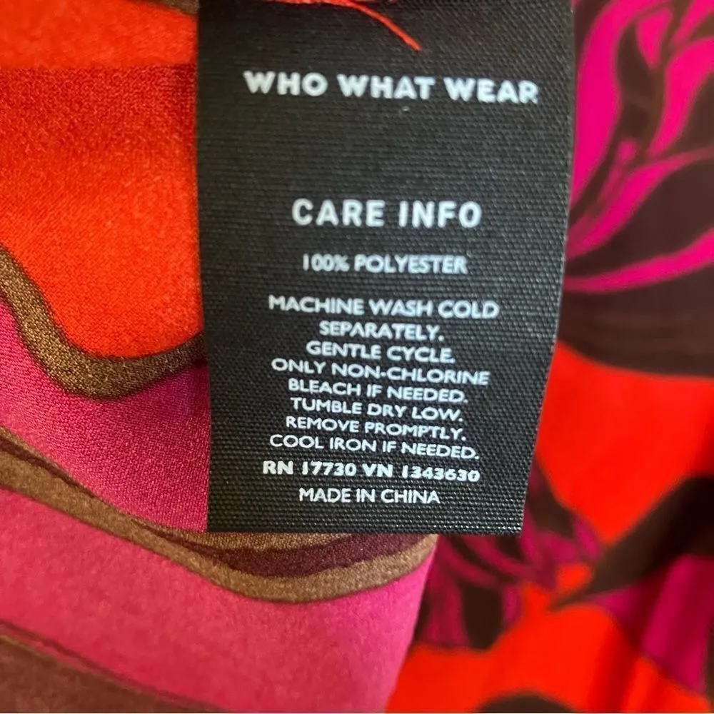 Who what where hot pink red long sleeve floral midi dress size XS puff sleeve - Image 3