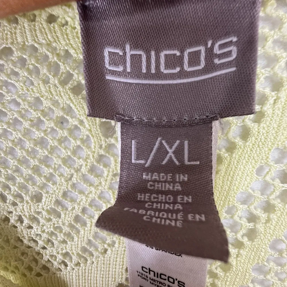 Chicos Open Knit Crochet Swim Cover Up Sweater Boho Pullover V-Neck Beach XL/ L - Image 10