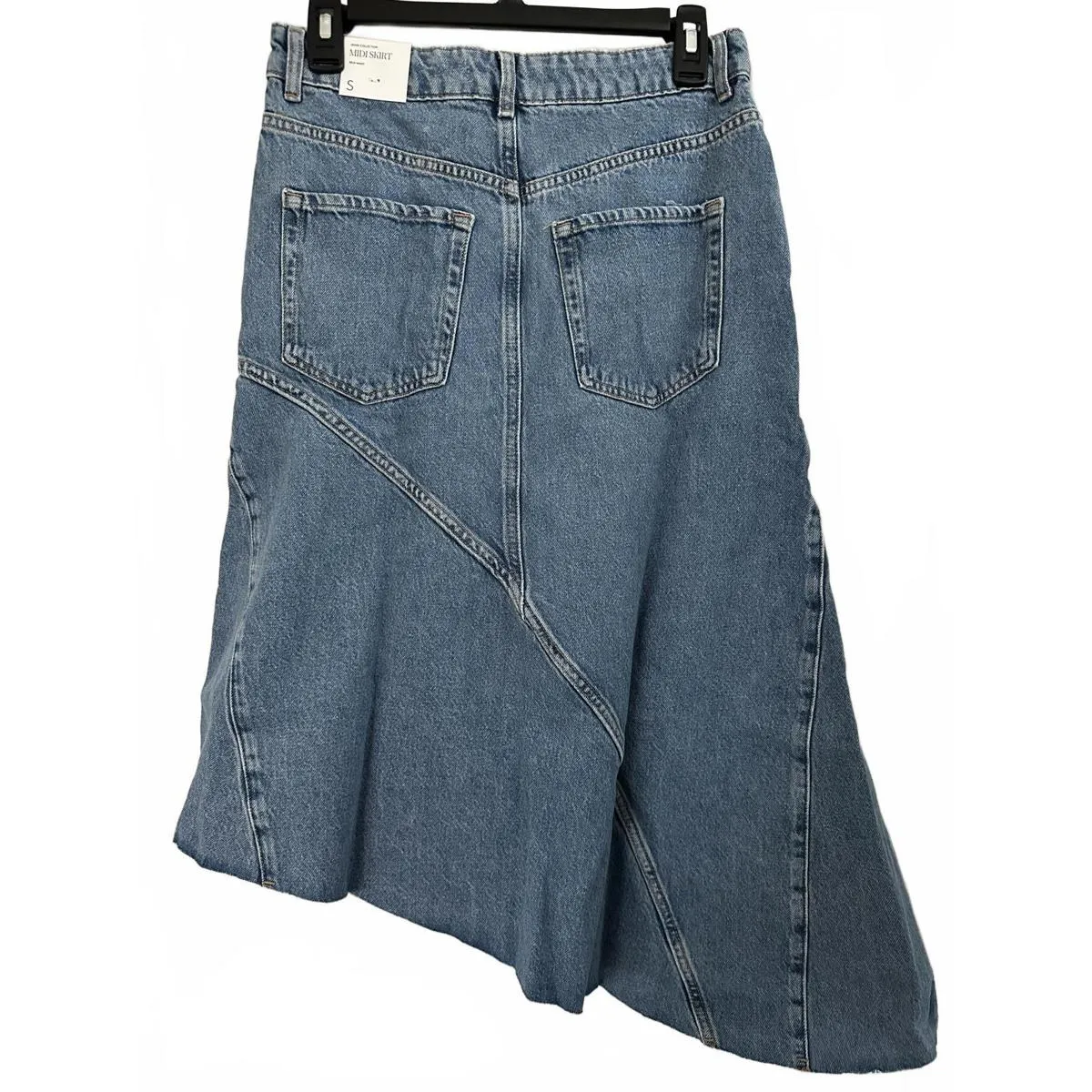 Mango Asymmetrical Denim Midi Skirt Asher Medium Blue Wash NWT Small - Image 4