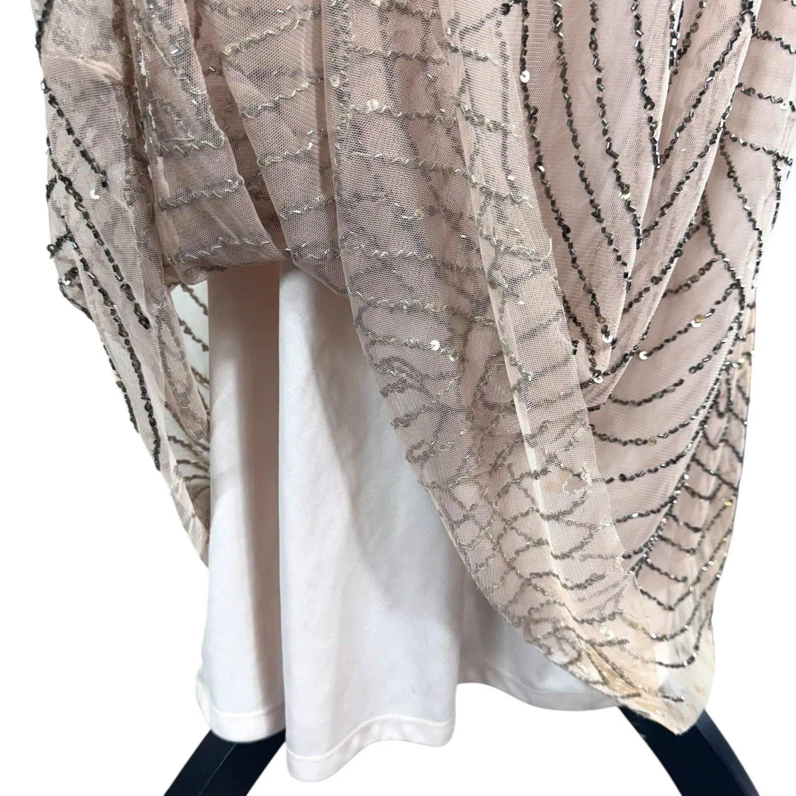 Adrianna Papell Womens Beaded Mesh Chiffon Gown Maxi Dress Size 2 Pink Silver - Image 7