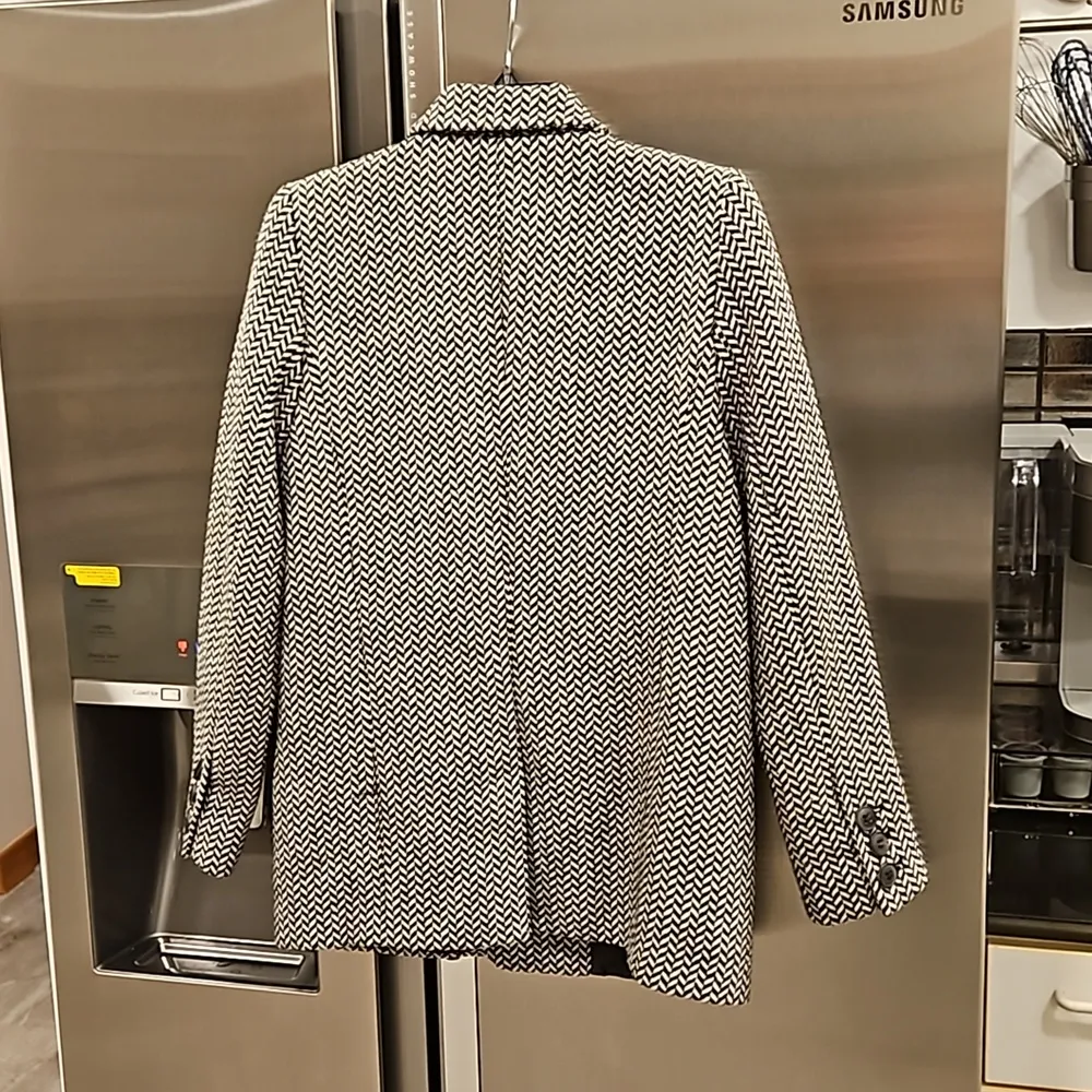 💕ANINE BING💕 Fishbone Blazer ~ Wool Blend Black & Off-White Print XS - Image 13