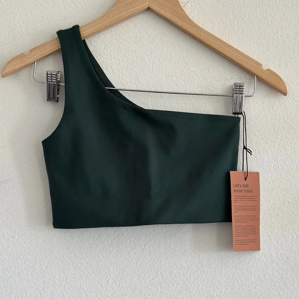 Girlfriend Collective Bianca One Shoulder Bra in Moss, Size X-Small - Image 4