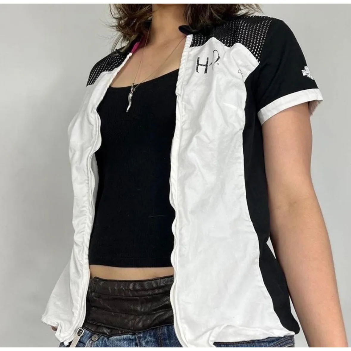 Vintage 2000’s Plus Harley Davidson‎ Short Sleeve Full Zip Top Size 2XL Black - Image 2