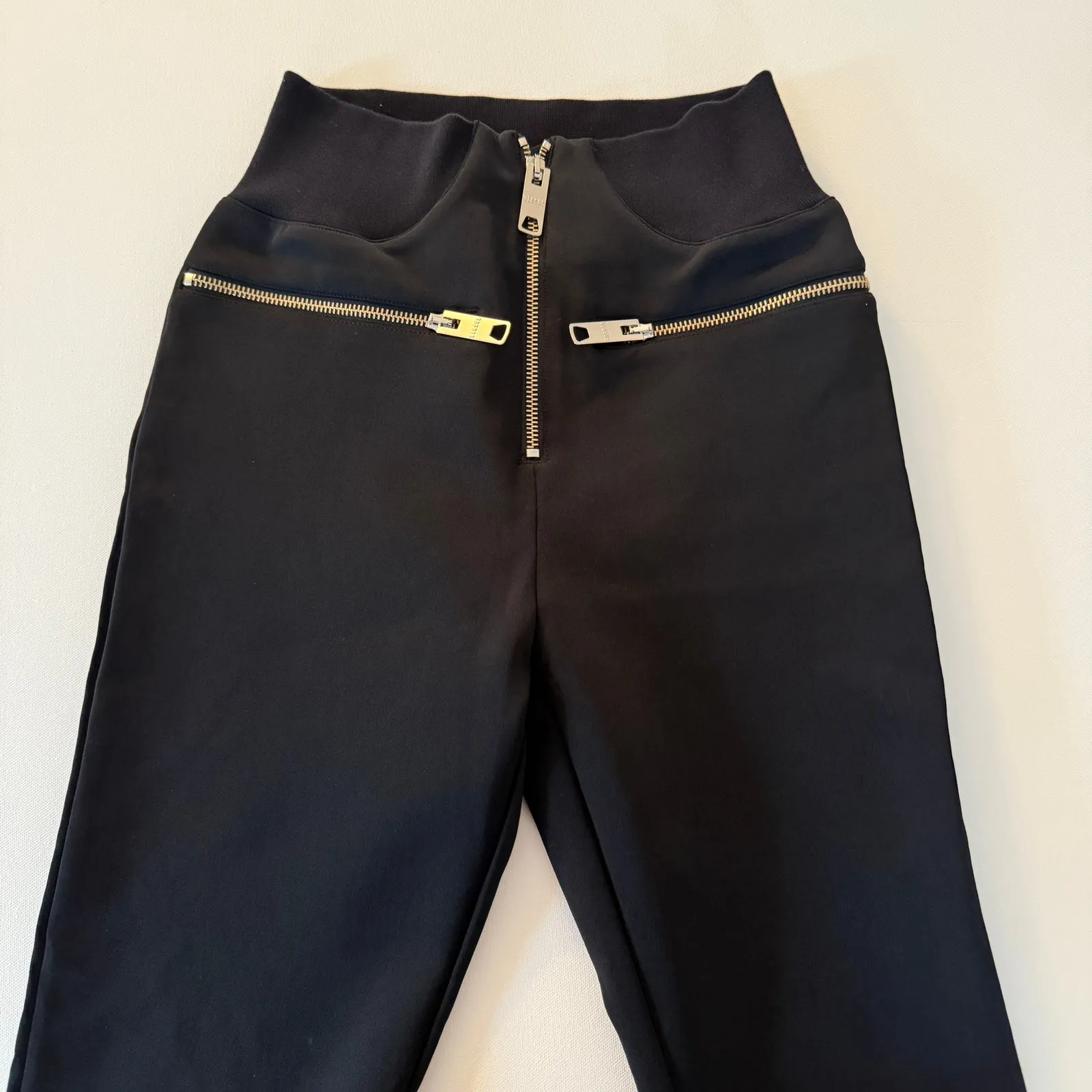 Y2K Vintage VERSUS Versace Black Neoprene Slim Cut Pants with Zippers 42 US 6 - Image 5