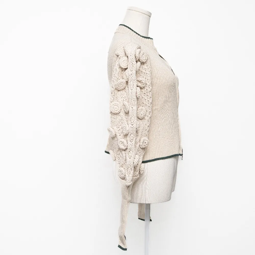 Mutma Alo Beige Ribbed Zip Front Cardigan Medium - Image 5