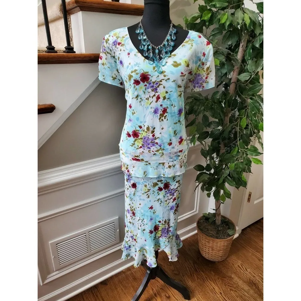 VTG J.B.S Multicolor Floral Polyester Short Sleeve V - Image 10