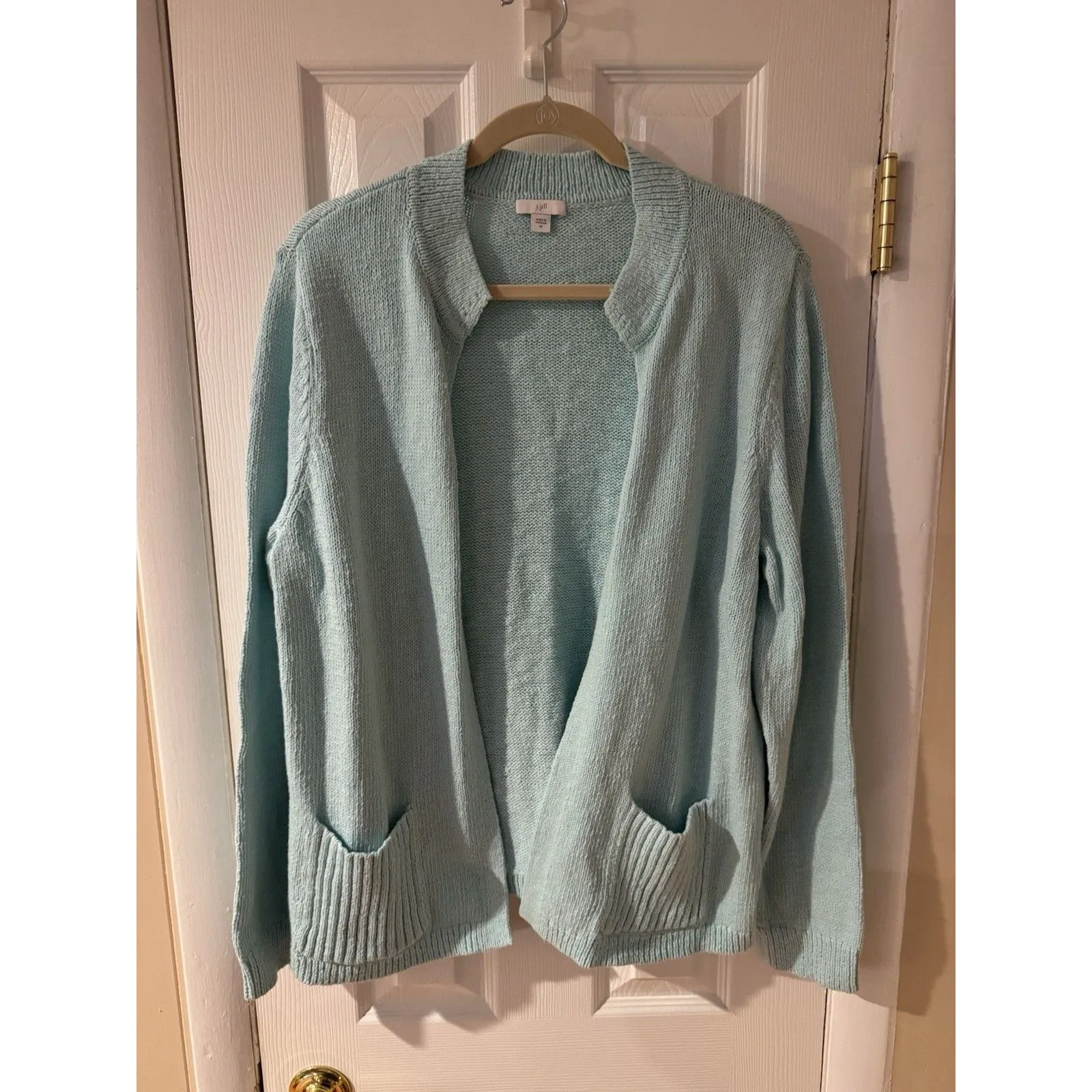 J. Jill Size M Aqua Blue Long Sleeve Cotton Blend Cardigan Lightweight - Image 5