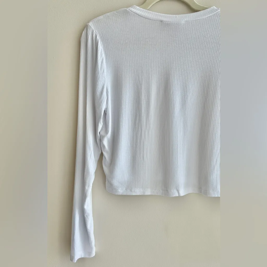 BCBGeneration Cropped Long Sleeve Ribbed Tee, White, Size Medium - Image 13