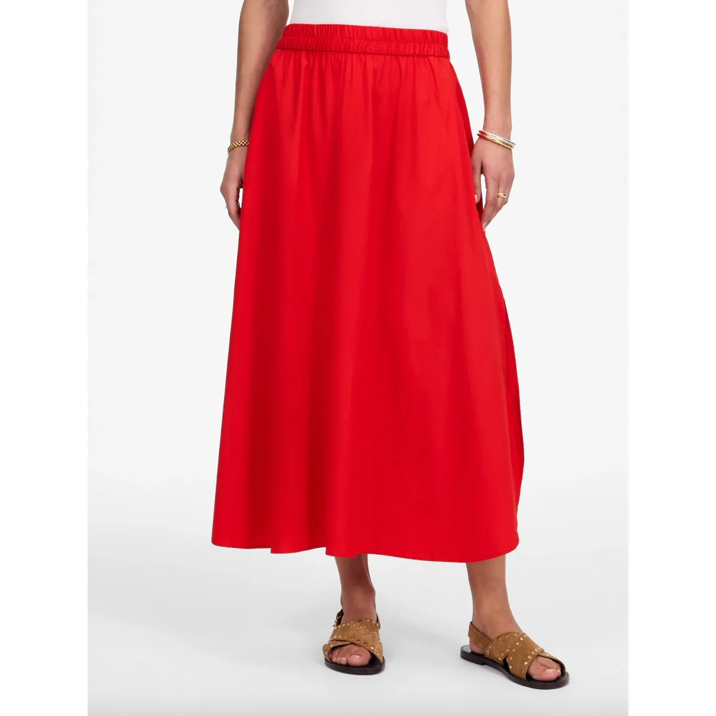 Madewell Poplin Midi Skirt Cotton A Line Cerise Red Minimalist Pockets XS NWT - Image 2