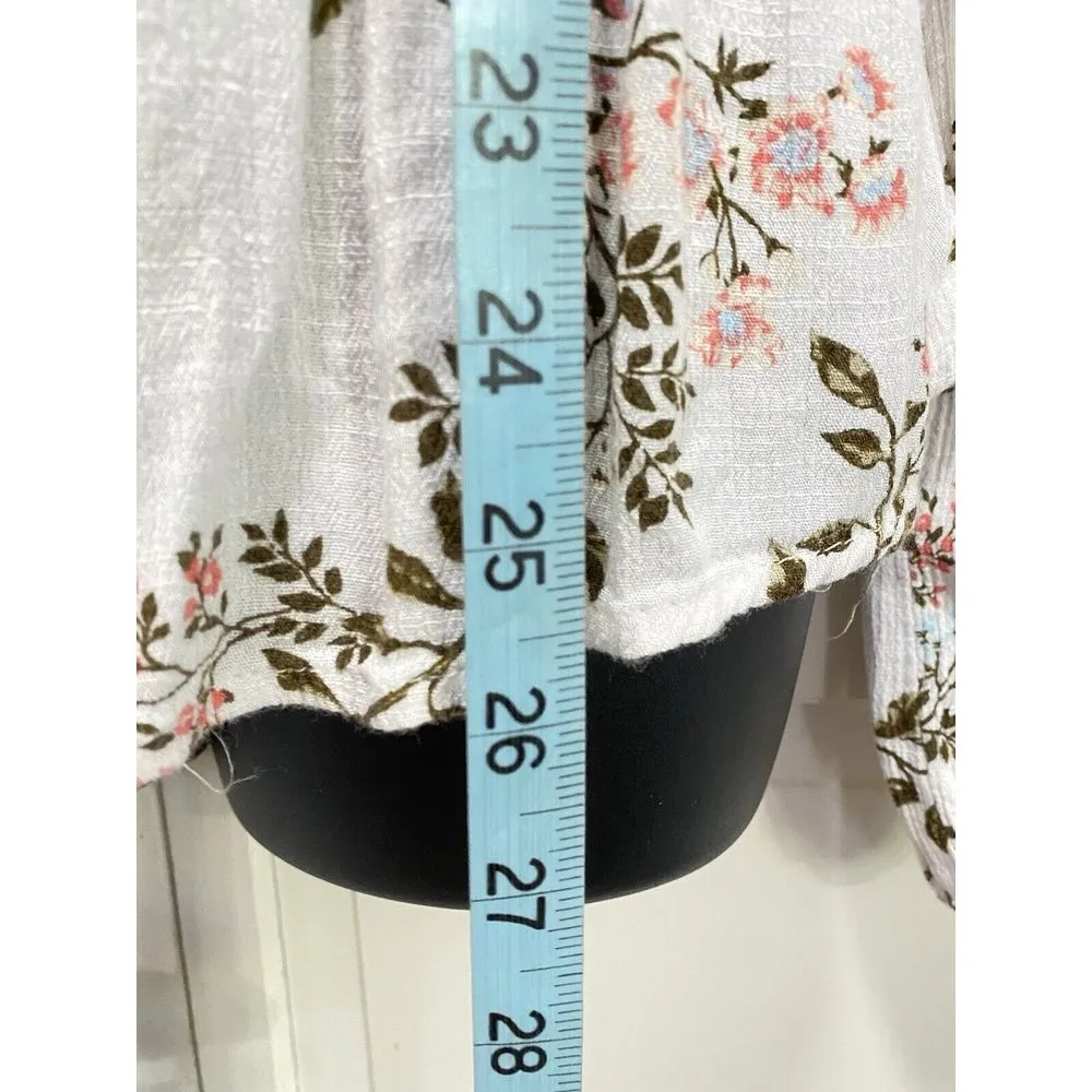 American Rag Ivory Floral‎ Ruffle Long Sleeve Smocked Tie Crochet Size XL - Image 4