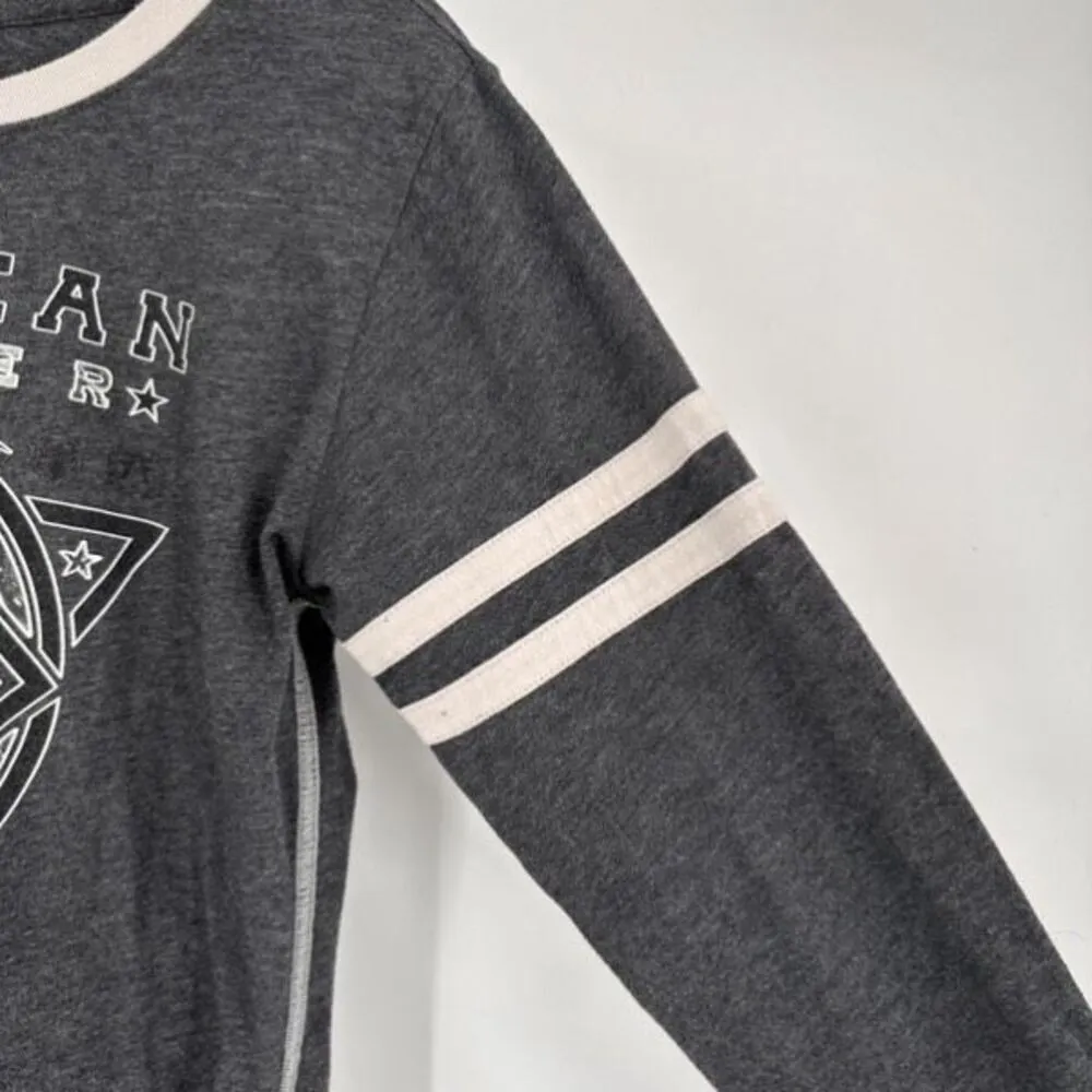 American Fighter Ringer Tee‎ Shirt Gray Long Sleeve Medium - Image 8