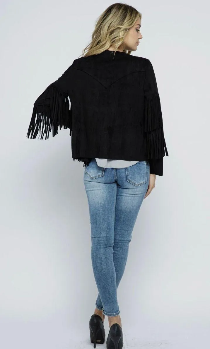 Black Suede Fringe Jacket - Image 2