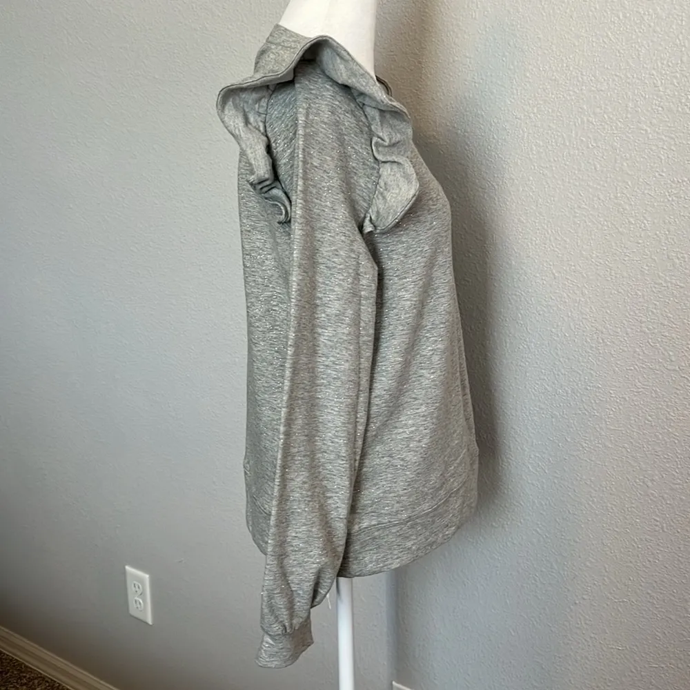 JCrew Factory Ruffle Shoulder Sweatshirt with Foil Light Gray Size Small - Image 4