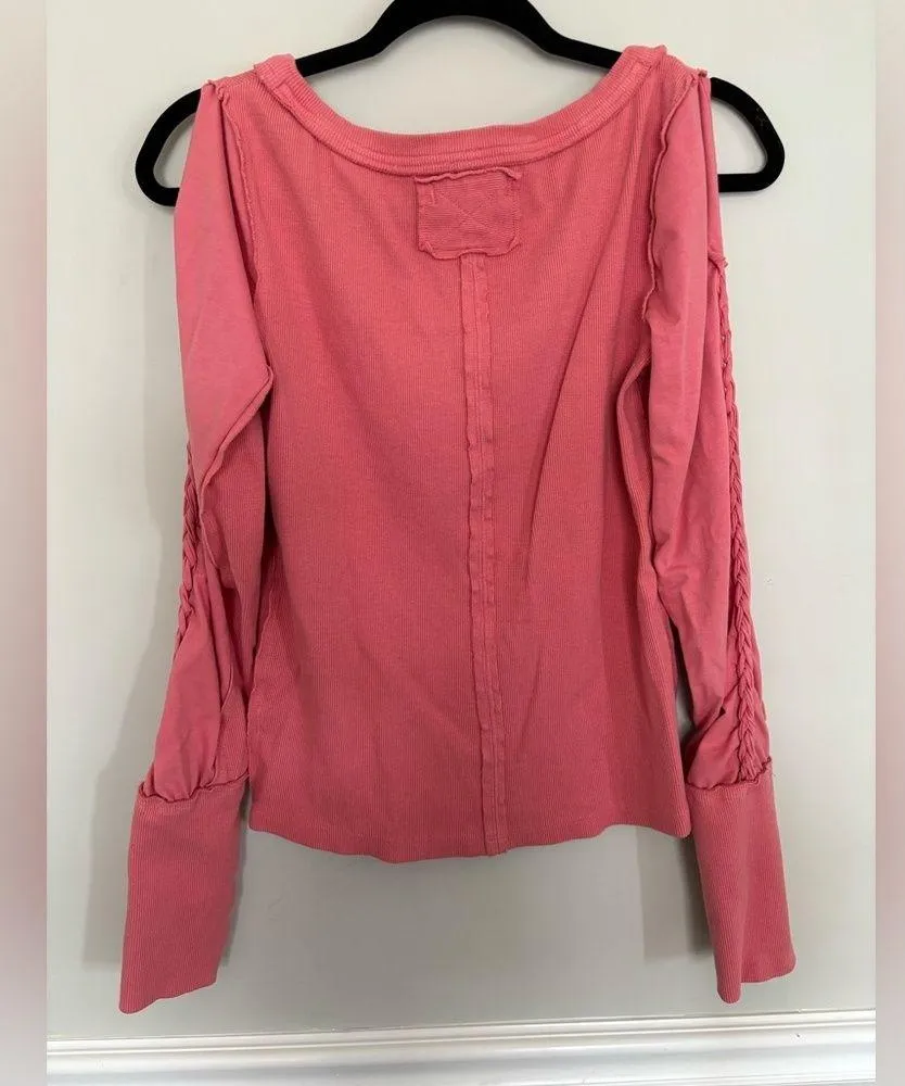 FREE PEOPLE Daisy Chain Cuff Long Sleeve Ribbed Cold Shoulder Top  Sz Med - Image 11
