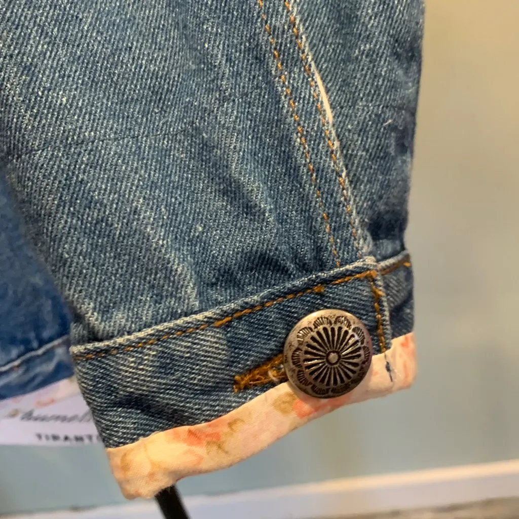 Tasha Polizzi T.P. Saddleblanket Denim Jacket Floral & Velvet Trim Women’s Large Blue - Image 4