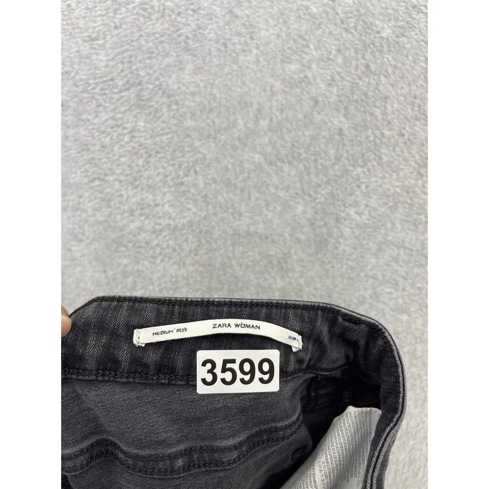ZARA Women's Black Denim Jeans Mid Rise Slim Distressed Size 6 - Image 5