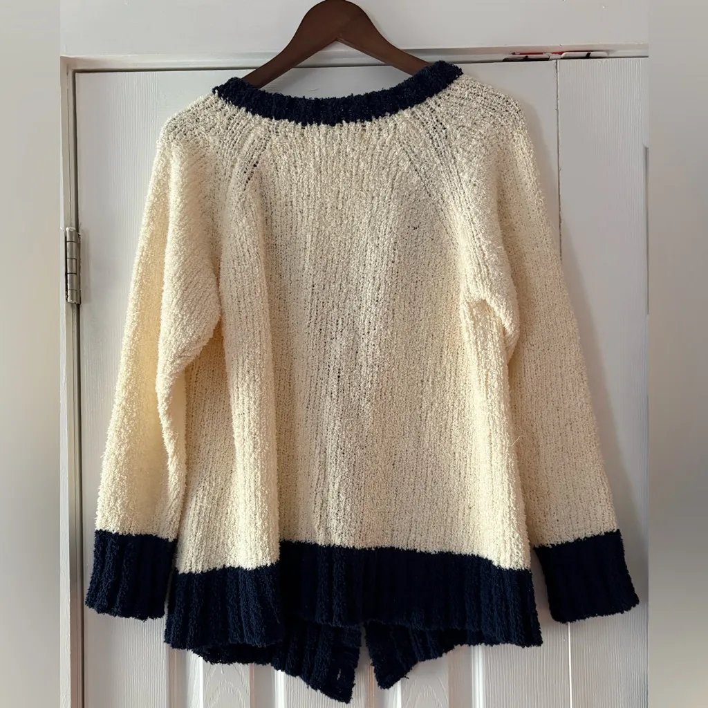 KIIT Cream and‎ Navy Japanese Cardigan Sweater Cotton Blend Size EST. Medium Blue - Image 2