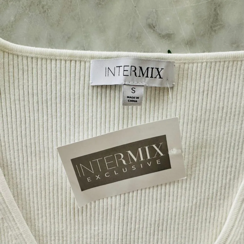 Intermix Private Label Henrietta Ring Ribbed Top Cream Size Small NEW - Image 5