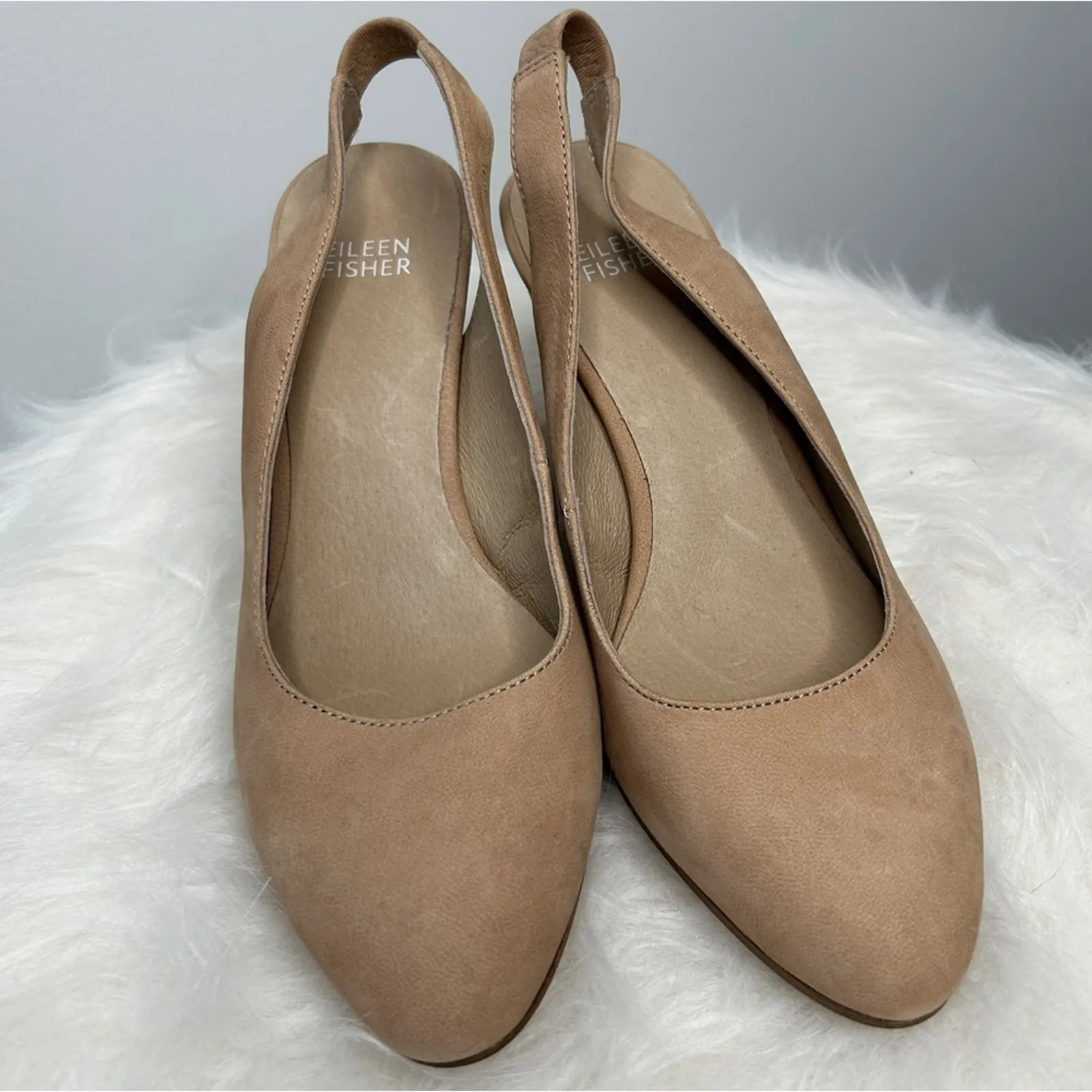 EILEEN FISHER Slingback Heels Womens Size 7 Leather Quiet Luxury Minimalist Work - Image 3
