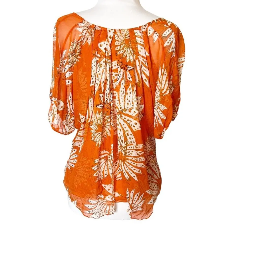 Diane Von Furstenberg silk Y2K tie front fly away floral blouse sz 8 - Image 2