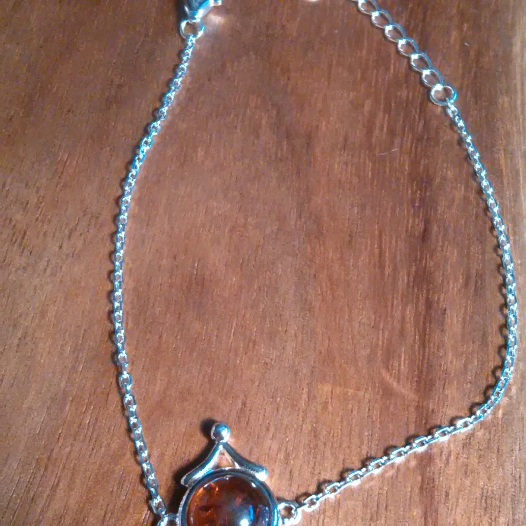 Baltic Amber Round Stone Sterling Silver Bracelet (6 Inch) - Image 4