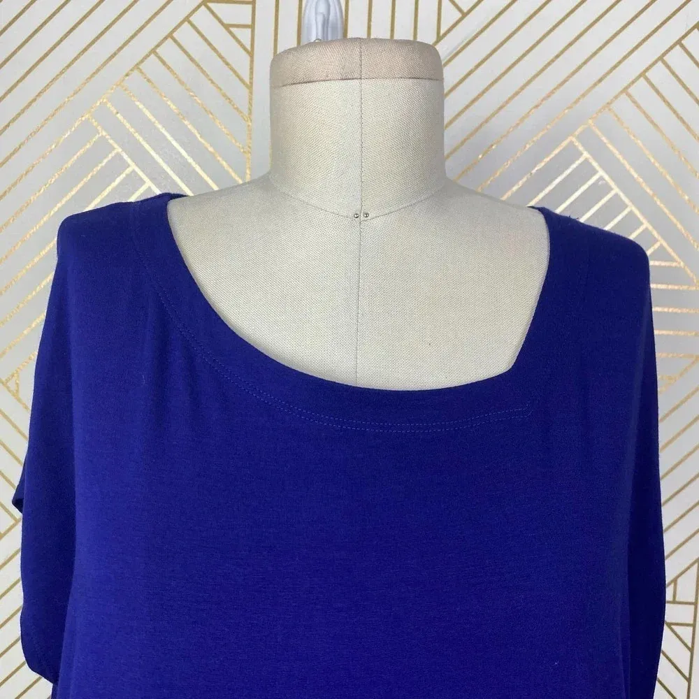 Eileen‎ Fisher Jersey Asymmetric Neck T-Shirt Dress Blue - Image 3