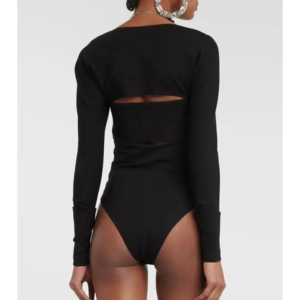 AREA Chain Link Long Sleeve Bodysuit in Black Large New Womens Crystal Top - Image 12