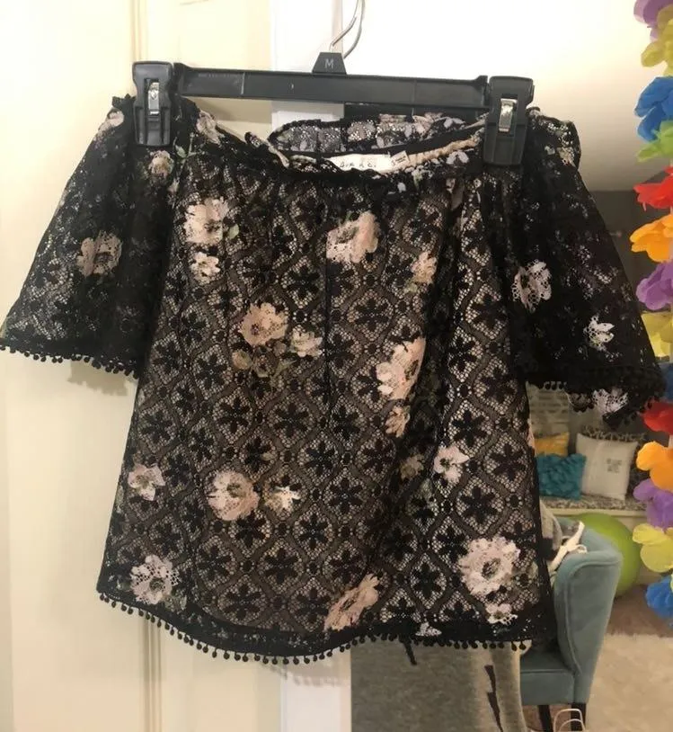 Black Floral Off The Shoulder Top - Image 2