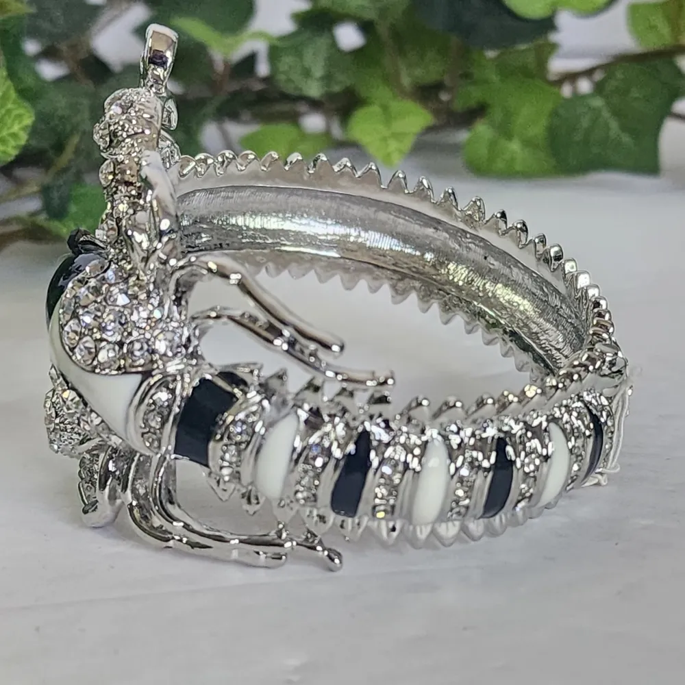 Silver Lobster with Crystals and Enamel Inlay Hinge / Clamper Bracelet - Image 4