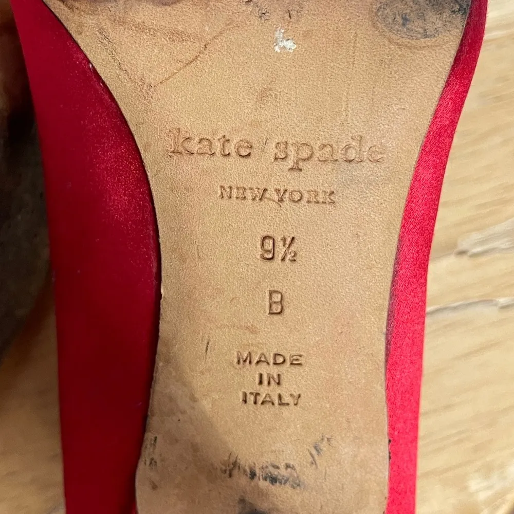 Kate Spade Red/Orange Satin Pointed Heels With Rosette Front Size 9.5 - Image 6