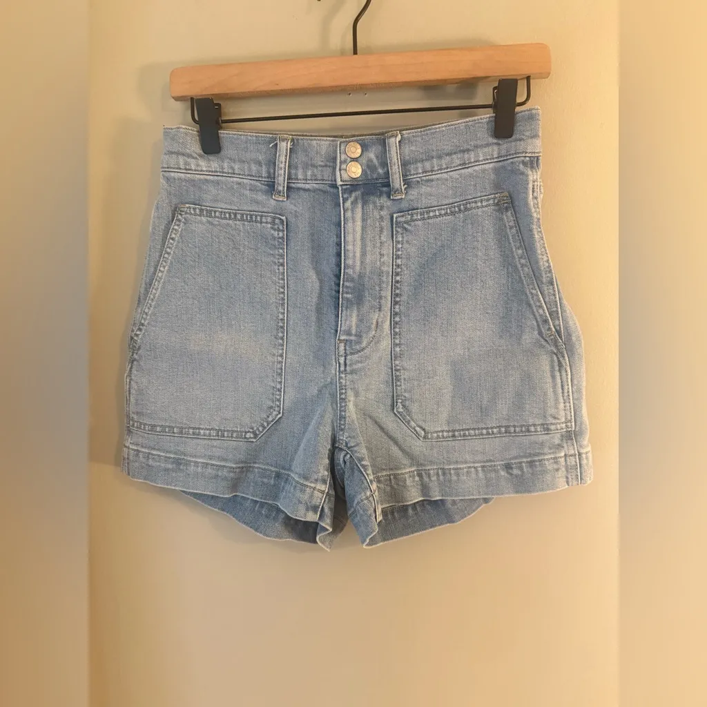 Madewell High Rise Denim Shorts Light Wash Patch Pockets Size 26 - Image 8