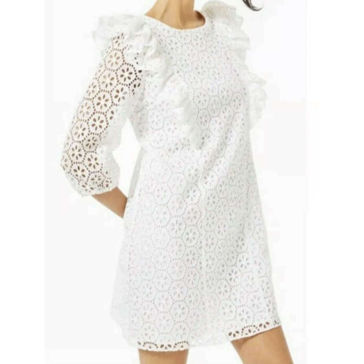 Lilly Pulitzer Primm Dress in Resort White Petite Sand Dollar Eyelet Size‎ Large - Image 2