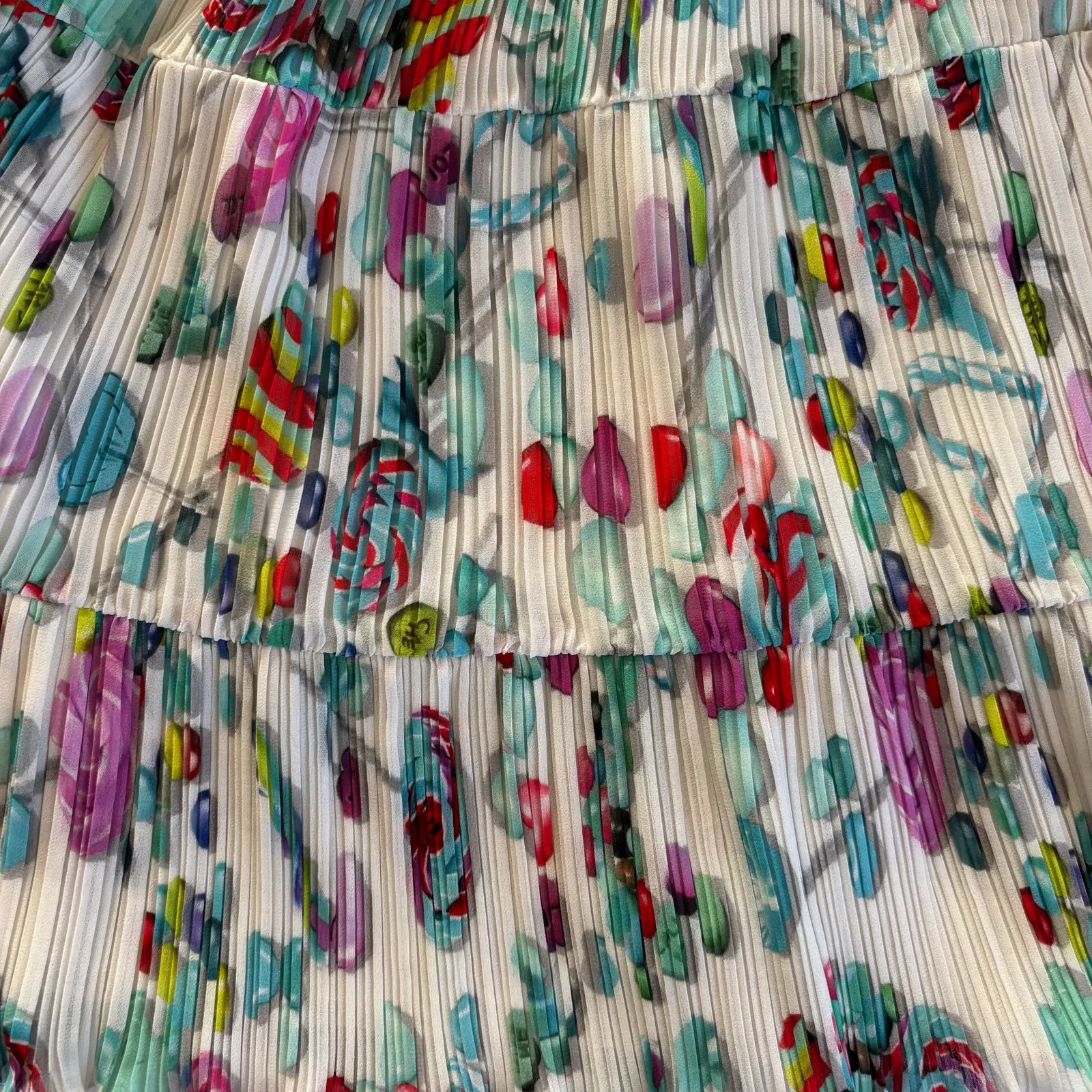 Giamba Paris Candy Print Tiered Pleated Mini Skirt Stretch Waist Women’s Small White - Image 9