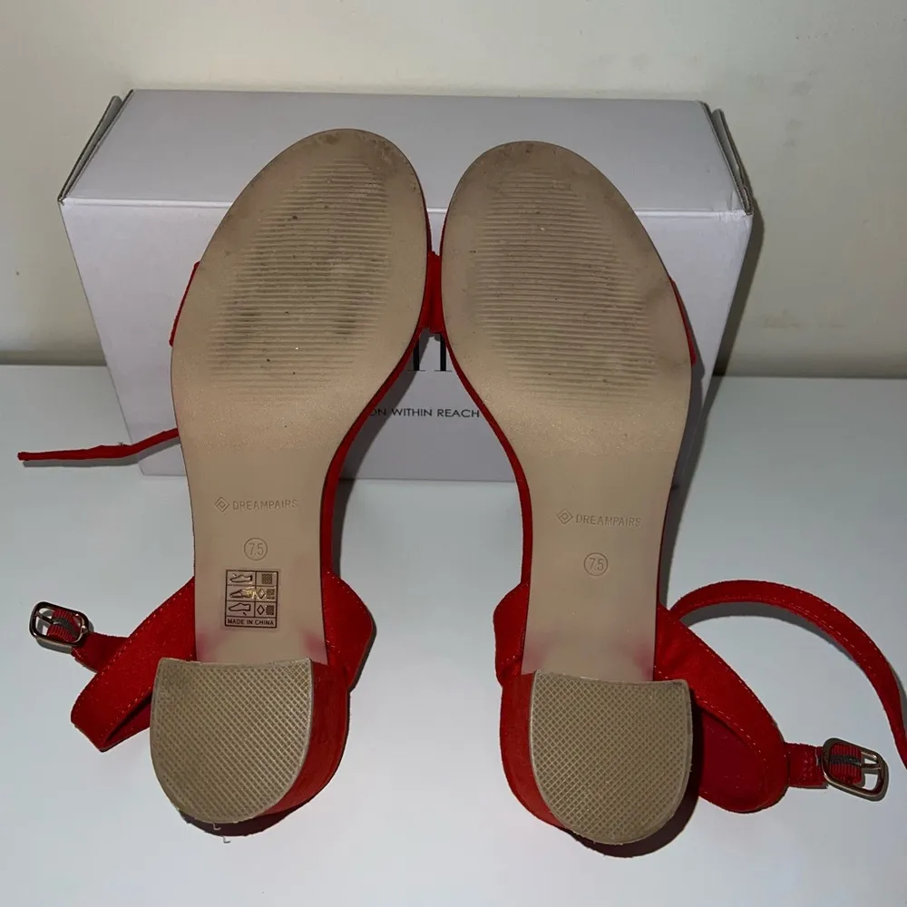 Red Open Toe Low Block Heels - Image 8