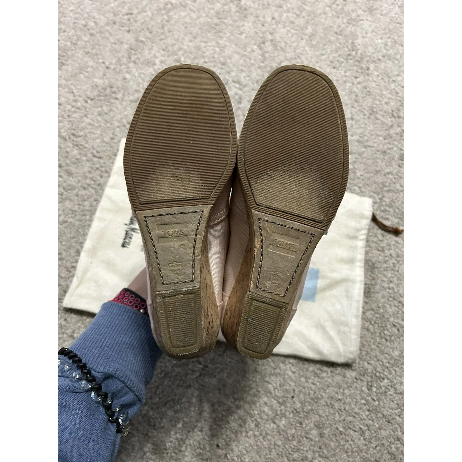 Toms Blush Pink Peep Toe Espadrille Wedge Heels Shoes 7.5 Neiman‎ Marcus - Image 7