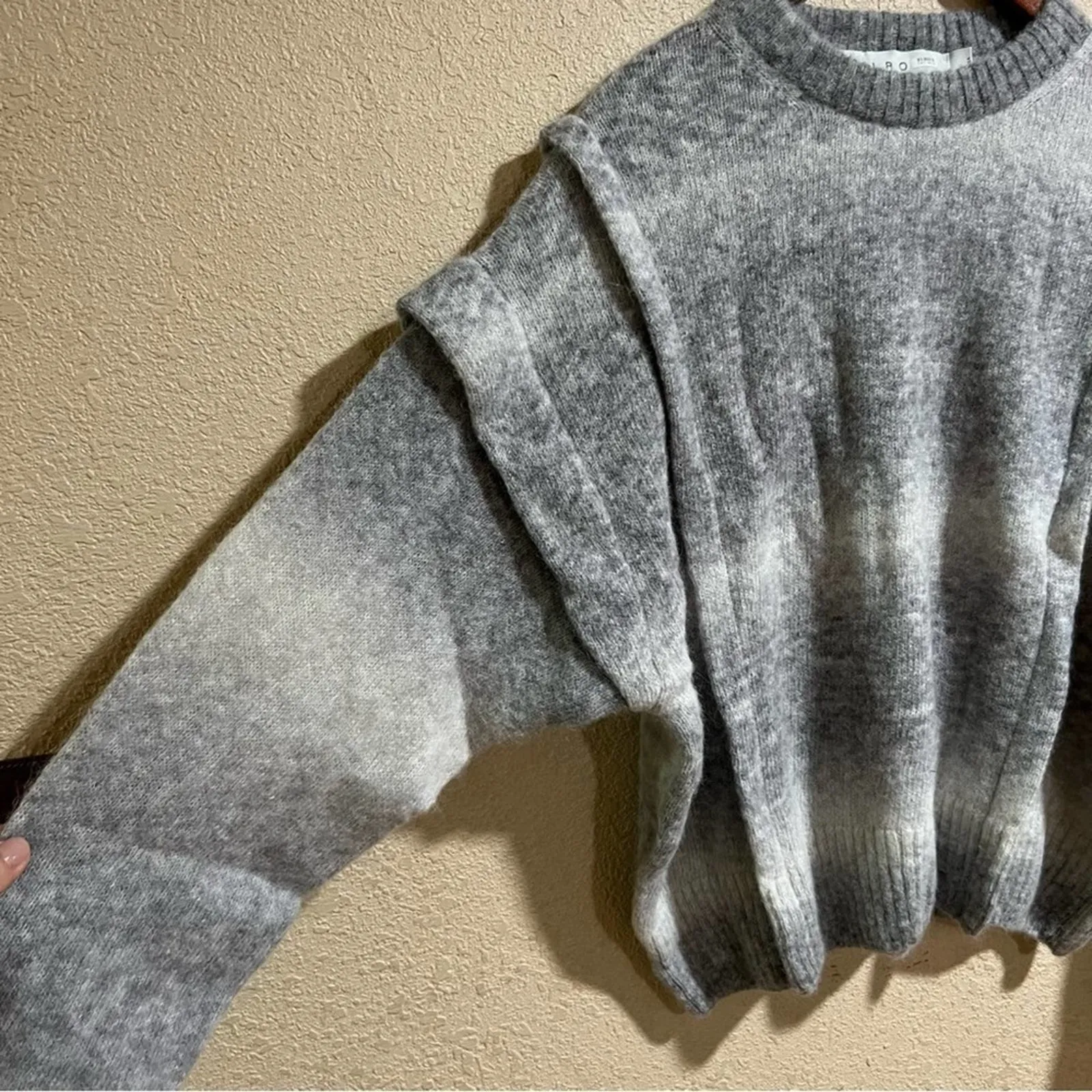 IRO Valya Gray Ombre Ruffle Oversized Crewneck Sweater medium - Image 3