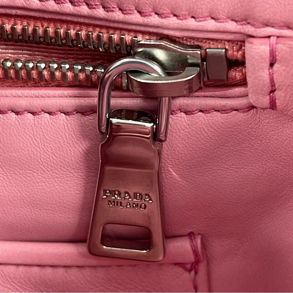 Prada Pink Nappa Gaufre Ruched Leather Two-Way Bag - Preowned - Image 10