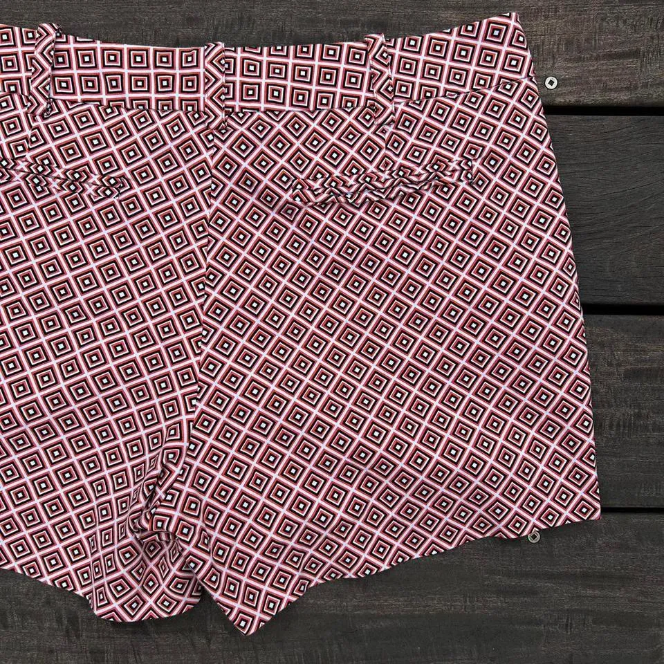 Red/White Sandro Studio Shorts Geometric Jacquard Print Cotton Stretch - Image 6