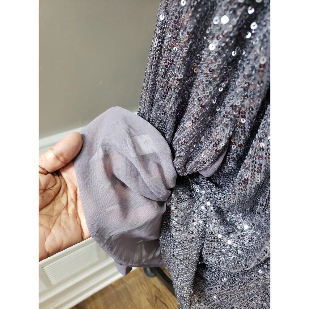 Torrid Button Down Shirt Women's 3X Gray Sequin Stretch Collared Long Sleeve - Image 14