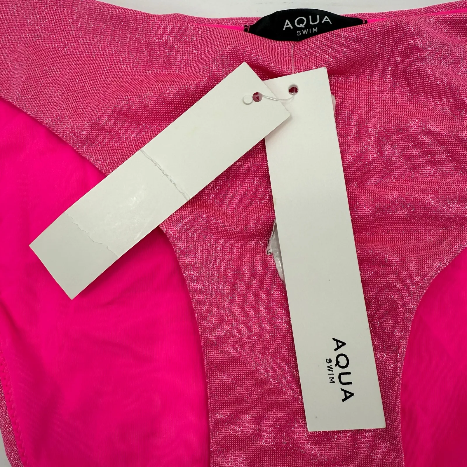 AQUA Bikini Bottoms Size Large Pop Pink NWT Lurex Shimmer Swim Bloomingdales - Image 7