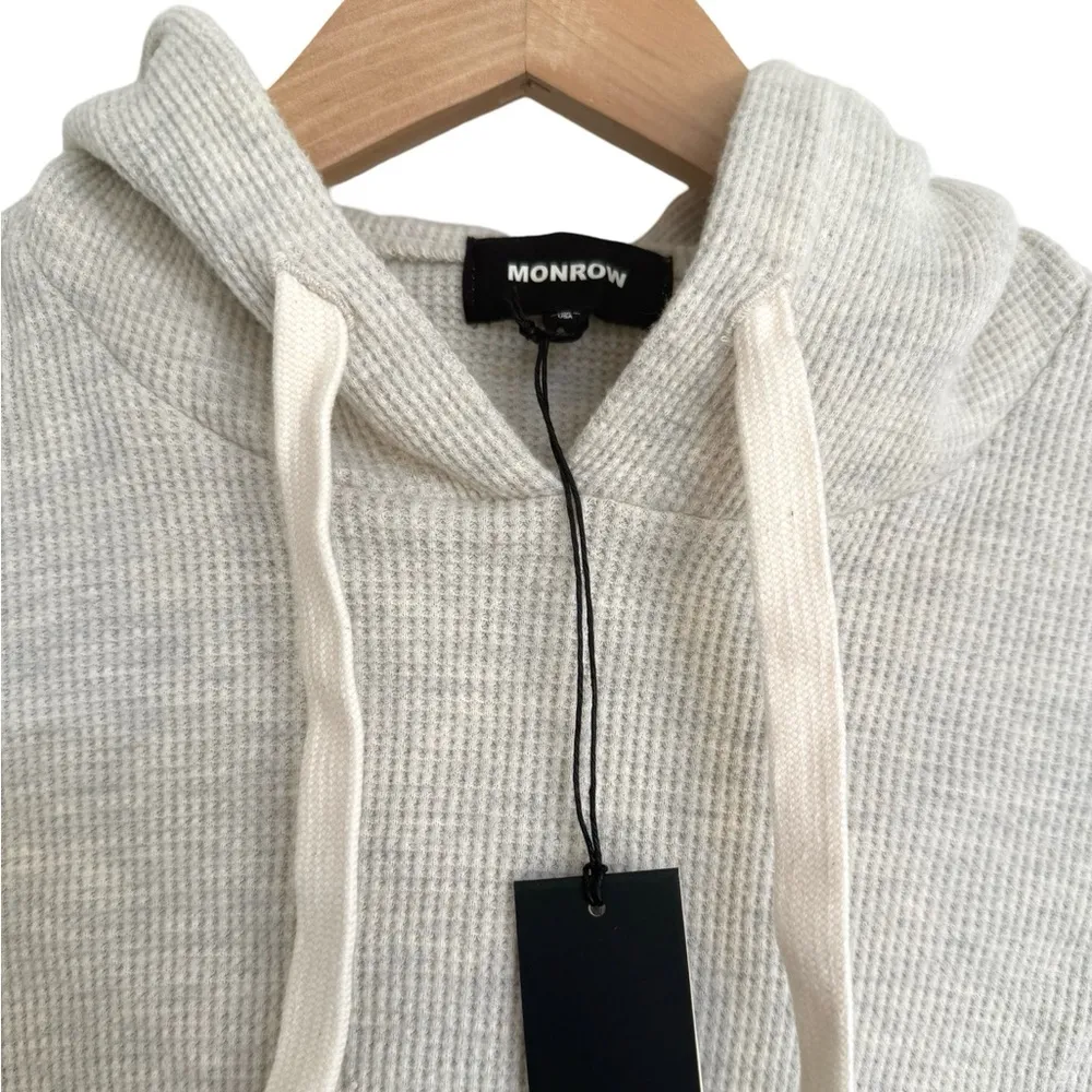 Monrow New Light Gray and Ivory Ribbed Hooded Women's Sweater Casual Size M Size M - Image 2