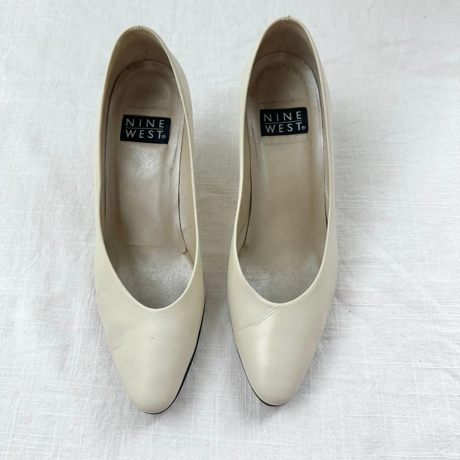 Nine West Vintage Ivory Leather Pointed Toe‎ Heel Pumps Classic Shoes 90s - Image 10