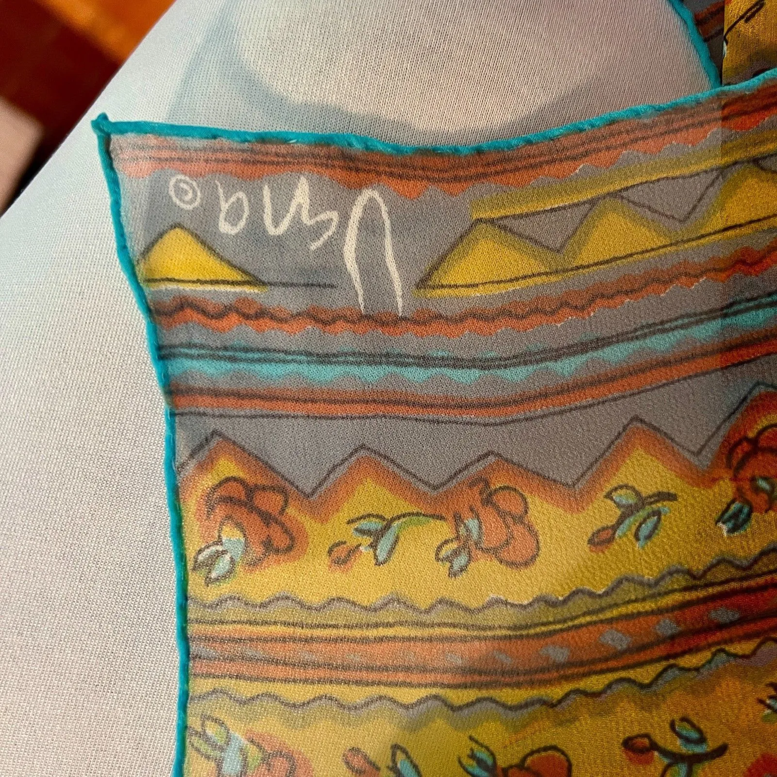 VTG Vera Neumann Womens sheer rectangular chiffon scarf yellow multicolor Orange - Image 5