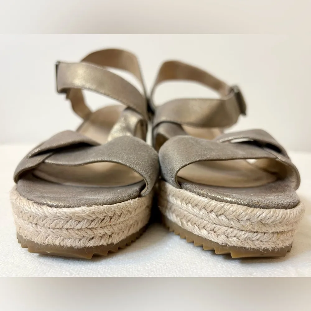Eileen Fisher Beckon Metallic Suede Espadrille Wedge Sandal Platinum Size 9.5 - Image 7