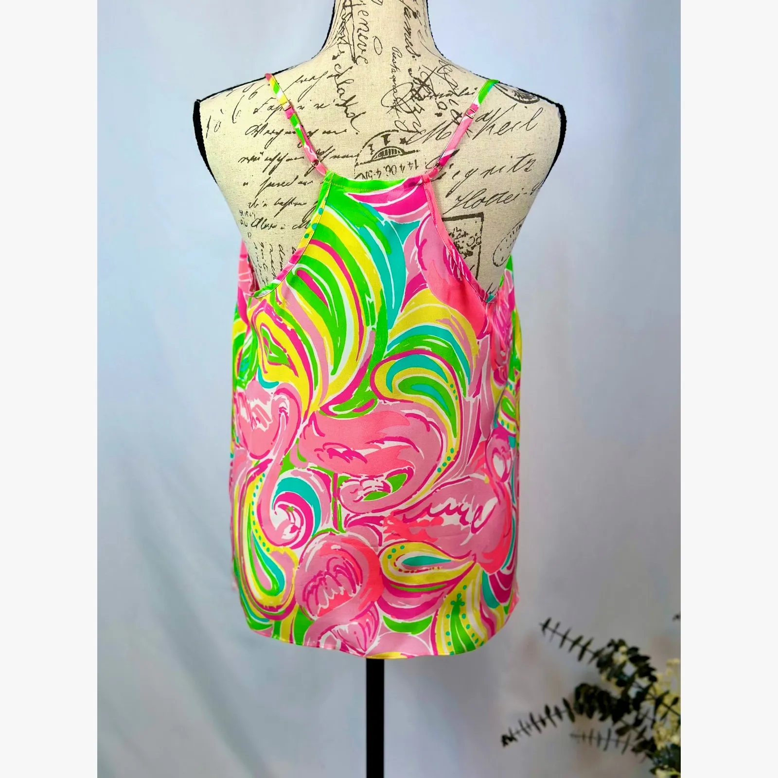 Lilly Pulitzer Dusk Camisole Racer Back 100% Silk Flamingo Print Size M - Image 8