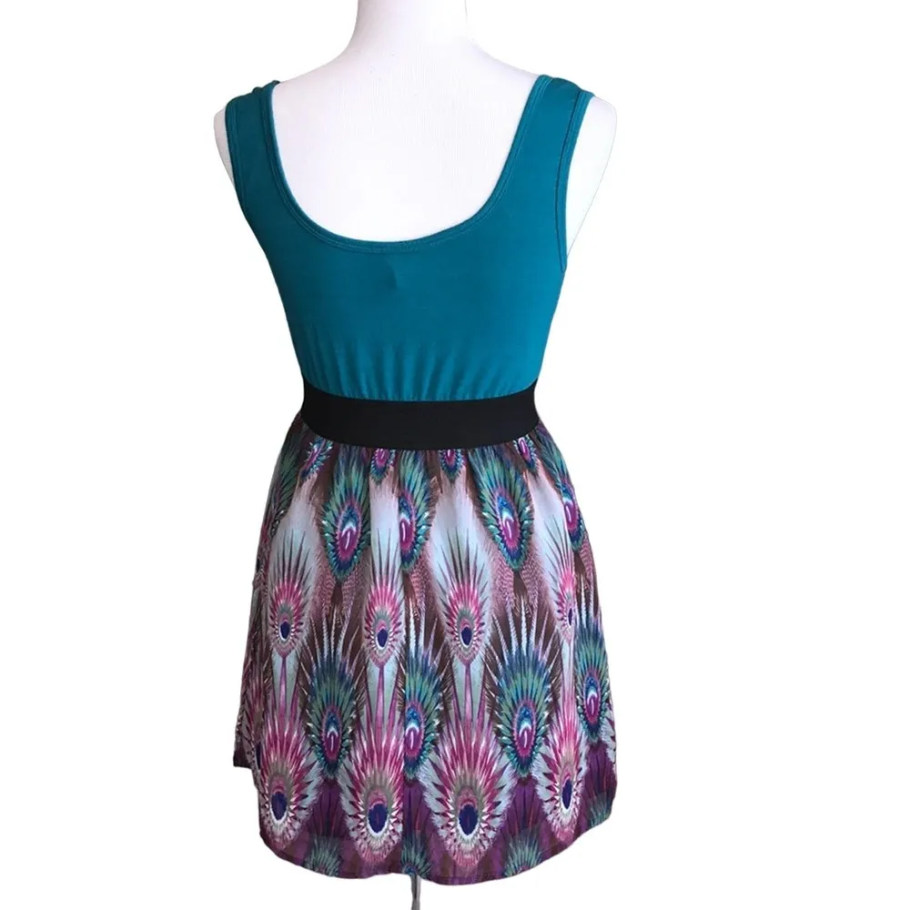 XHILARATION TEAL PURPLE BLACK WHITE PINK PEACOCK DESIGN MEDIUM - Image 2